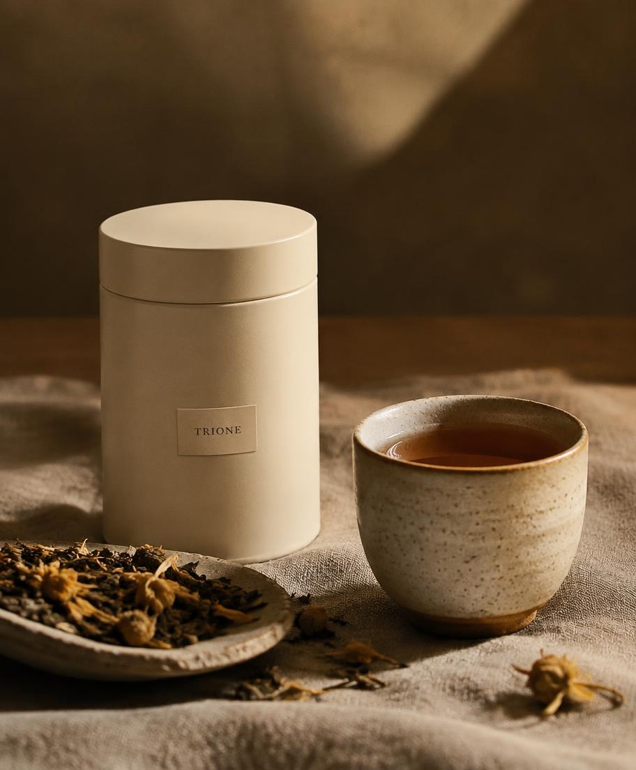Botanical tea in warm natural light